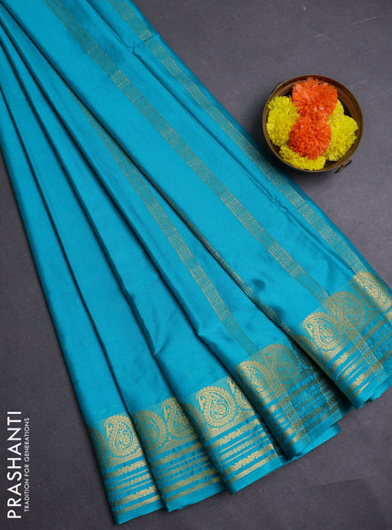 Teal Blue Semi Mysore Silk Saree