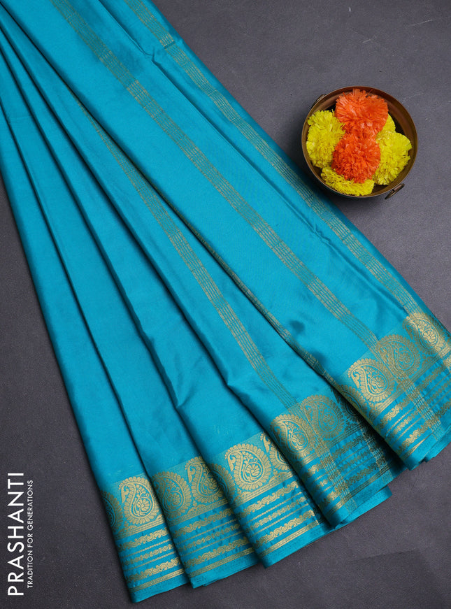 Teal Blue Semi Mysore Silk Saree