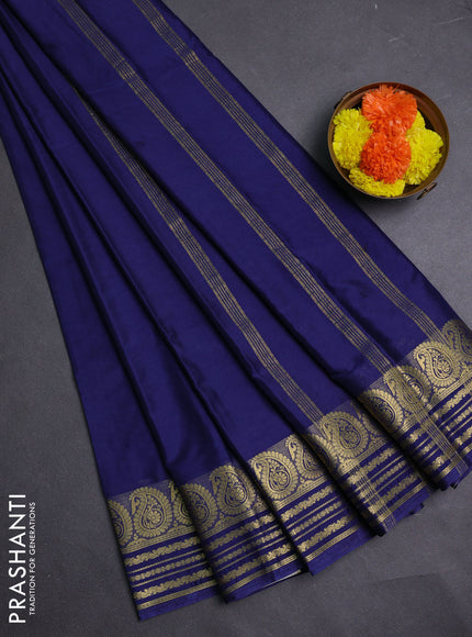 Navy Blue Semi Mysore Silk Saree