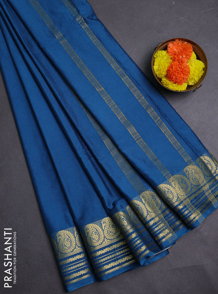 Peacock Blue Semi Mysore Silk Saree