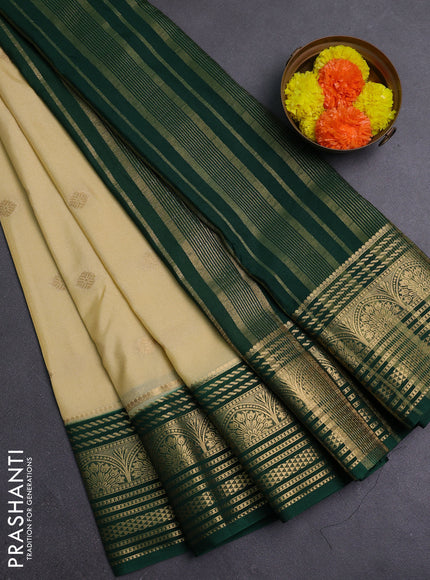 Beige & Green Semi Mysore Silk Saree