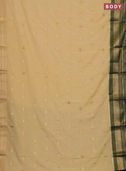 Beige & Green Semi Mysore Silk Saree
