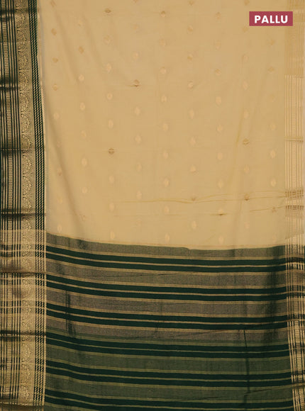 Beige & Green Semi Mysore Silk Saree