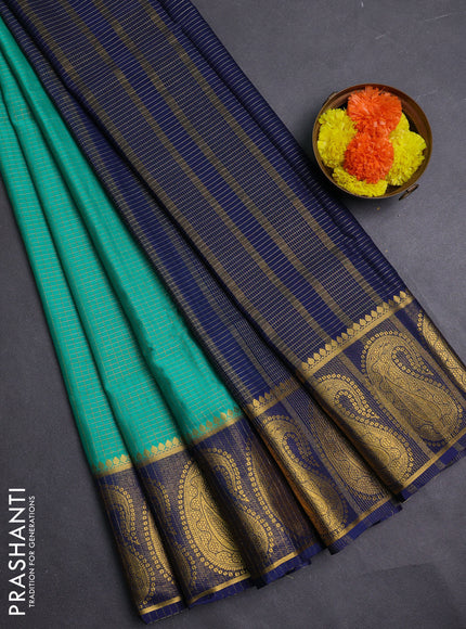 Teal Green & Navy Blue Semi Mysore Silk Saree