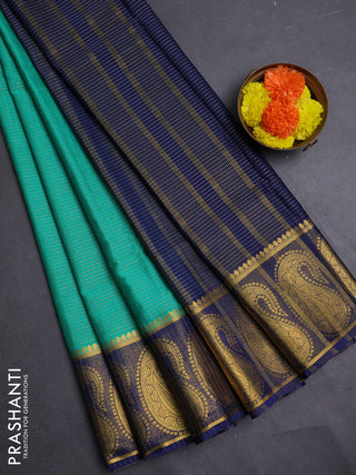 Teal Green & Navy Blue Semi Mysore Silk Saree