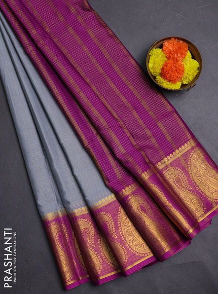 Grey & Pink Semi Mysore Silk Saree