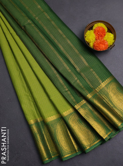 Lime Green & Green Semi Mysore Silk Saree