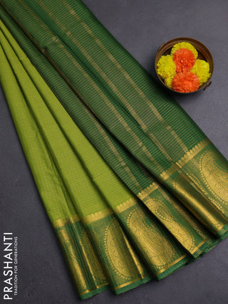 Lime Green & Green Semi Mysore Silk Saree