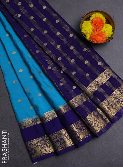 Teal Blue & Blue Semi Mysore Silk Saree