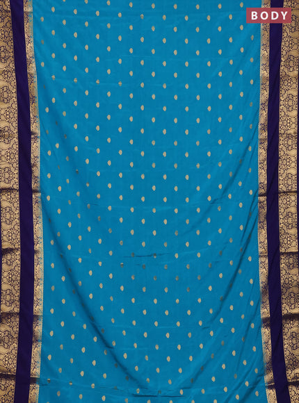 Teal Blue & Blue Semi Mysore Silk Saree