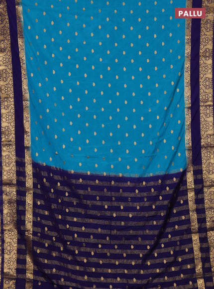 Teal Blue & Blue Semi Mysore Silk Saree