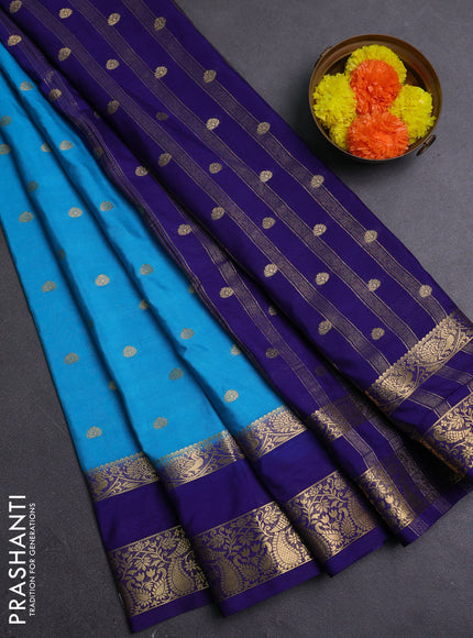 Teal Blue & Navy Blue Semi Mysore Silk Saree
