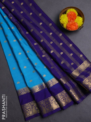 Teal Blue & Navy Blue Semi Mysore Silk Saree