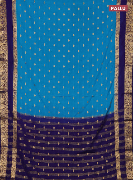 Teal Blue & Navy Blue Semi Mysore Silk Saree