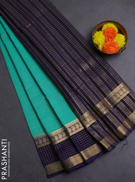 Teal Green & Navy Blue Semi Mysore Silk Saree