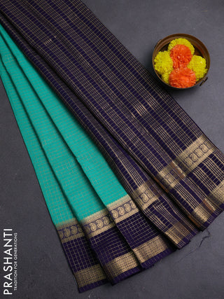 Teal Green & Navy Blue Semi Mysore Silk Saree