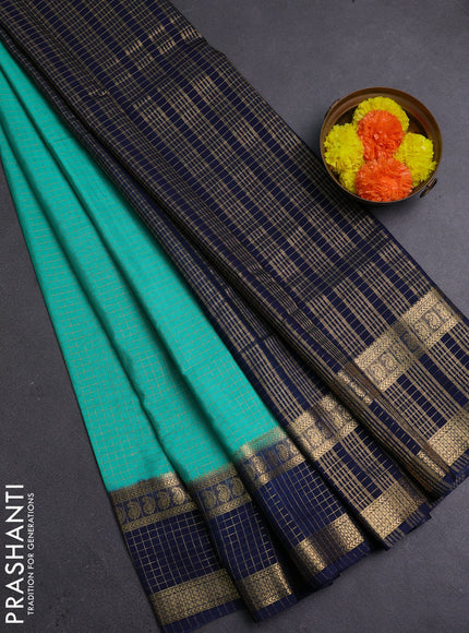 Teal Green & Navy Blue Semi Mysore Silk Saree