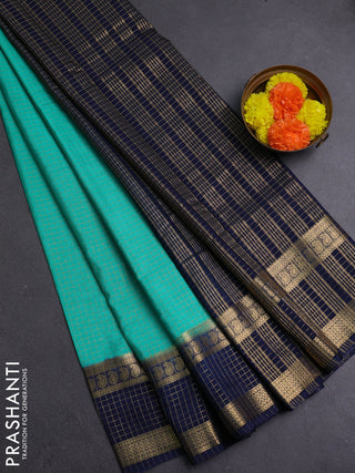 Teal Green & Navy Blue Semi Mysore Silk Saree