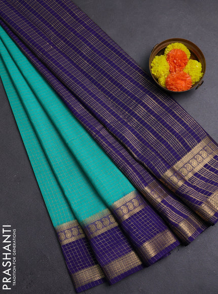 Teal Blue & Navy Blue Semi Mysore Silk Saree