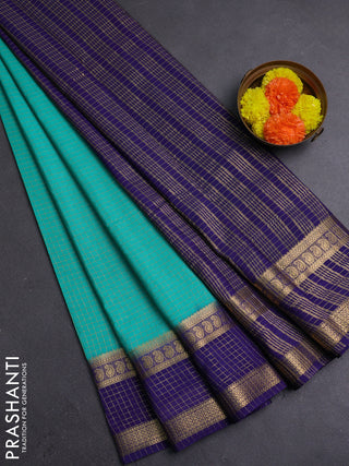 Teal Blue & Navy Blue Semi Mysore Silk Saree