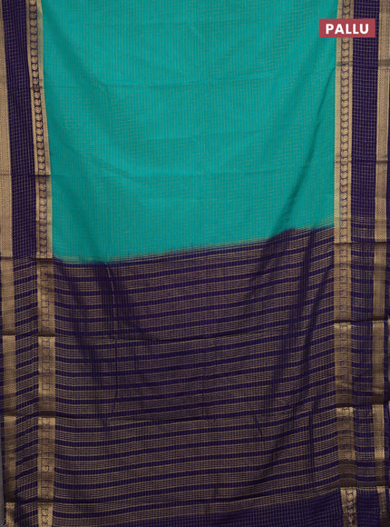 Teal Blue & Navy Blue Semi Mysore Silk Saree