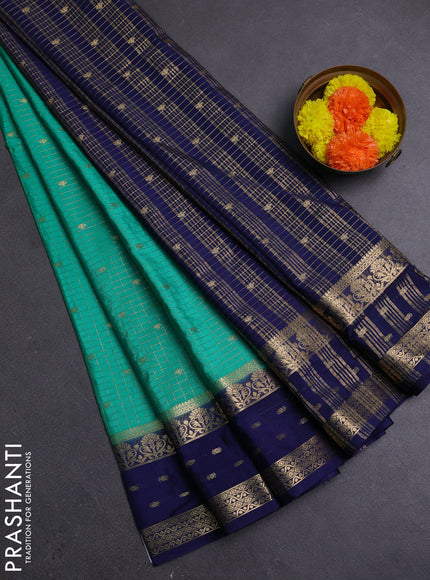 Teal Green & Navy Blue Semi Mysore Silk Saree