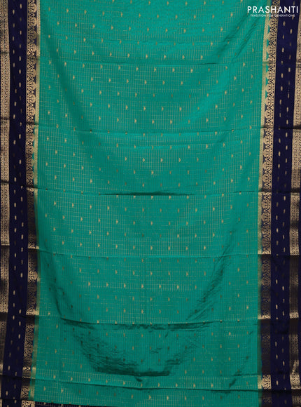 Teal Green & Navy Blue Semi Mysore Silk Saree