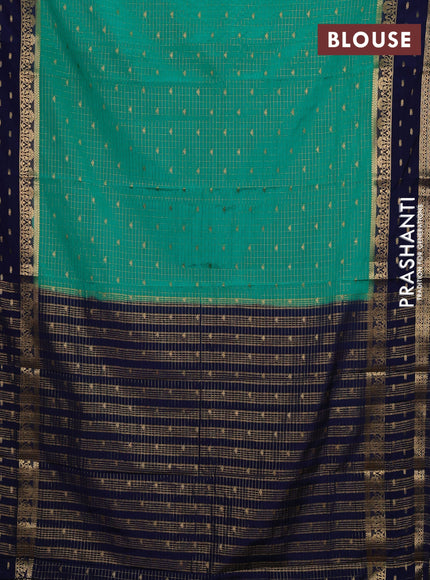 Teal Green & Navy Blue Semi Mysore Silk Saree
