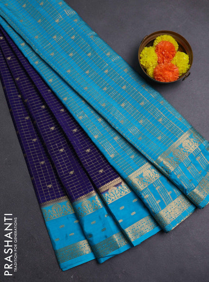 Navy Blue & Cs Blue Semi Mysore Silk Saree