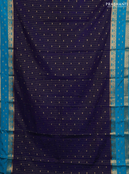 Navy Blue & Cs Blue Semi Mysore Silk Saree