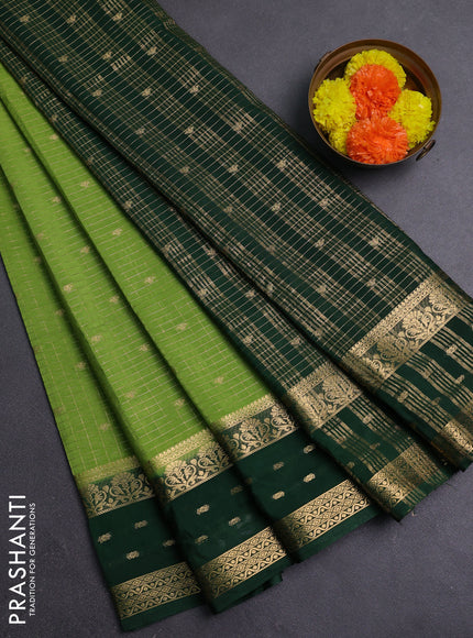 Lime Green & Green Semi Mysore Silk Saree