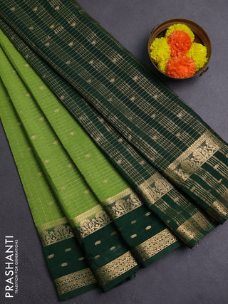 Lime Green & Green Semi Mysore Silk Saree