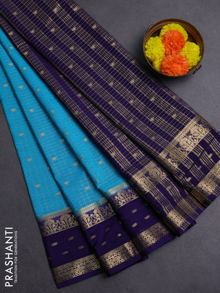 Teal Blue & Navy Blue Semi Mysore Silk Saree