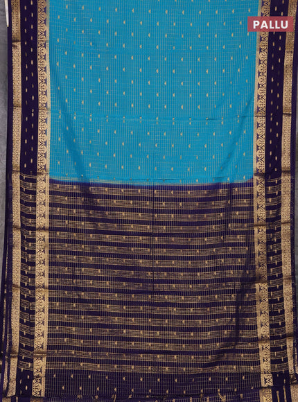 Teal Blue & Navy Blue Semi Mysore Silk Saree