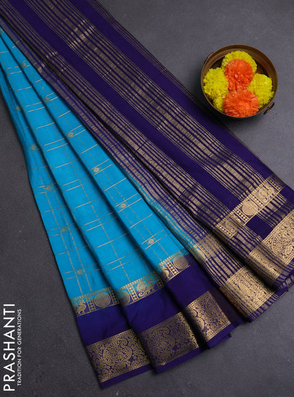Teal Blue & Navy Blue Semi Mysore Silk Saree