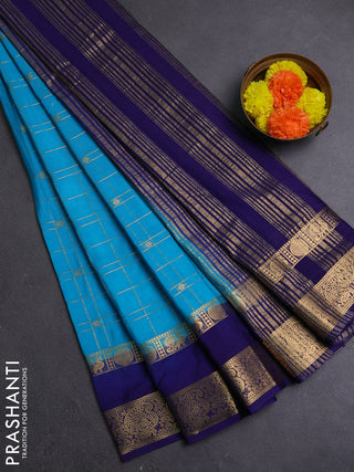 Teal Blue & Navy Blue Semi Mysore Silk Saree