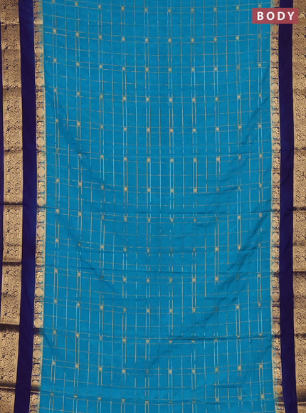 Teal Blue & Navy Blue Semi Mysore Silk Saree