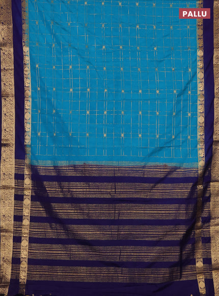Teal Blue & Navy Blue Semi Mysore Silk Saree