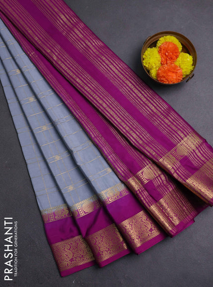 Grey & Purple Semi Mysore Silk Saree