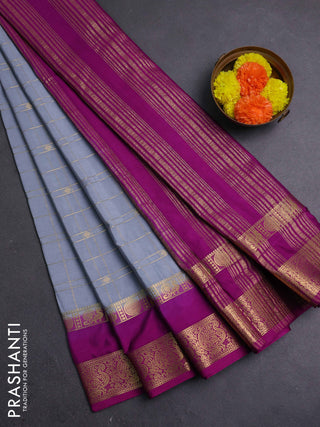 Grey & Purple Semi Mysore Silk Saree
