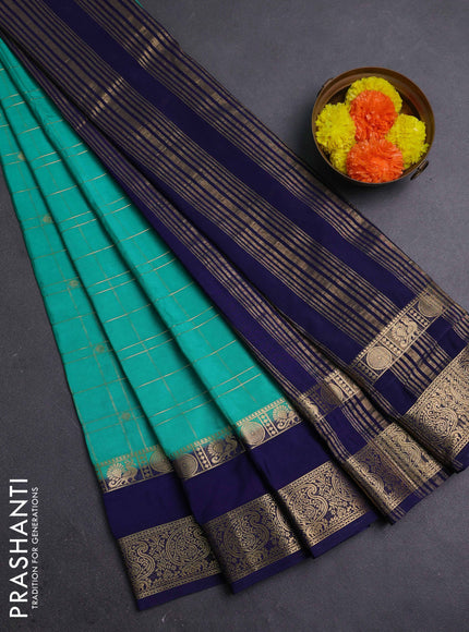Teal Green & Navy Blue Semi Mysore Silk Saree