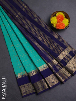 Teal Green & Navy Blue Semi Mysore Silk Saree