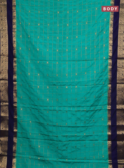 Teal Green & Navy Blue Semi Mysore Silk Saree