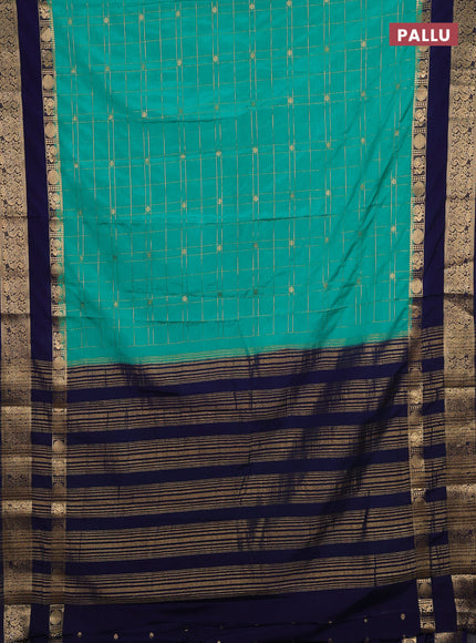 Teal Green & Navy Blue Semi Mysore Silk Saree