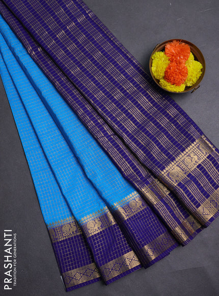 Teal Blue & Blue Semi Mysore Silk Saree