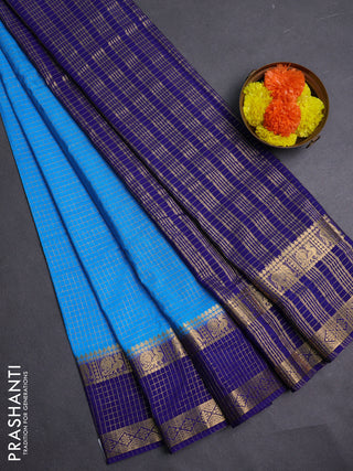 Teal Blue & Blue Semi Mysore Silk Saree