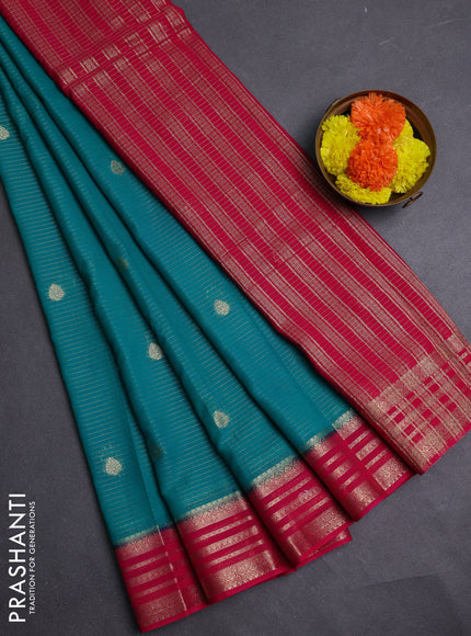 Teal Green & Pink Semi Mysore Silk Saree