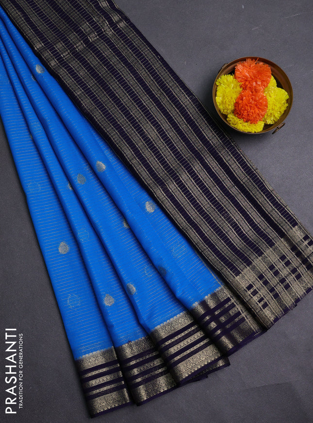 Teal Blue & Navy Blue Semi Mysore Silk Saree