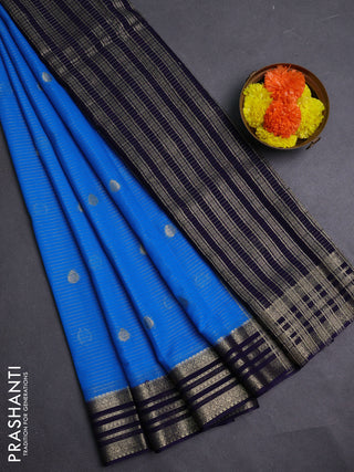 Teal Blue & Navy Blue Semi Mysore Silk Saree