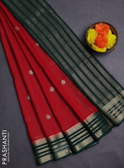 Red & Bottle Green Semi Mysore Silk Saree
